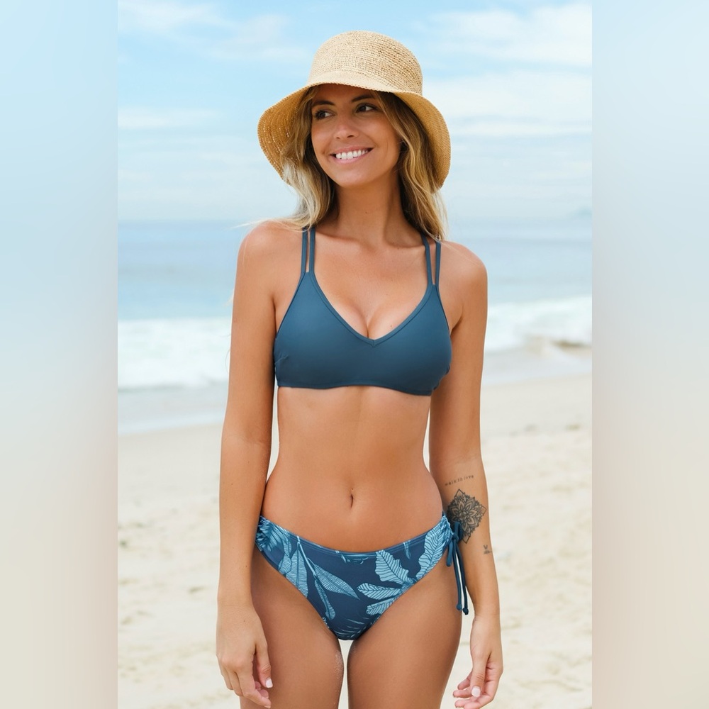 Cupshe strappy bralette ruched drawstring bikini set sz L